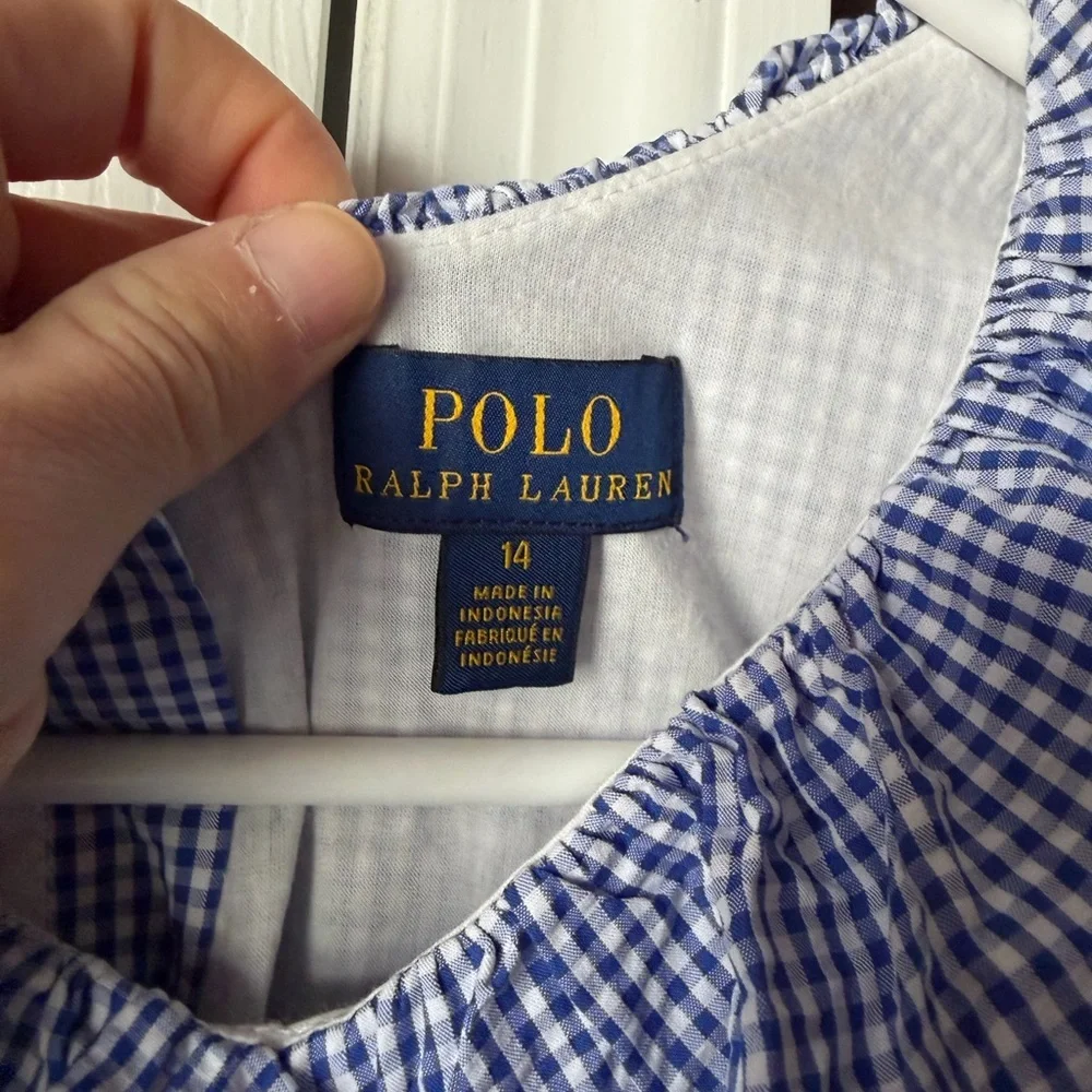 Polo by Ralph Lauren Blue Gingham Ruffle-Front Smocked Waist Dress